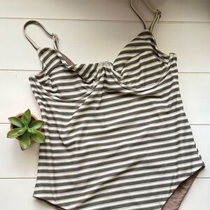 Acacia Swimwear Green and Cream Striped Fabric